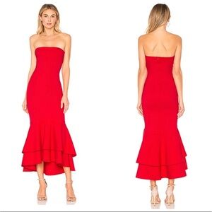Lovers + Friends Strapless Red Mermaid Hem Midi Dress